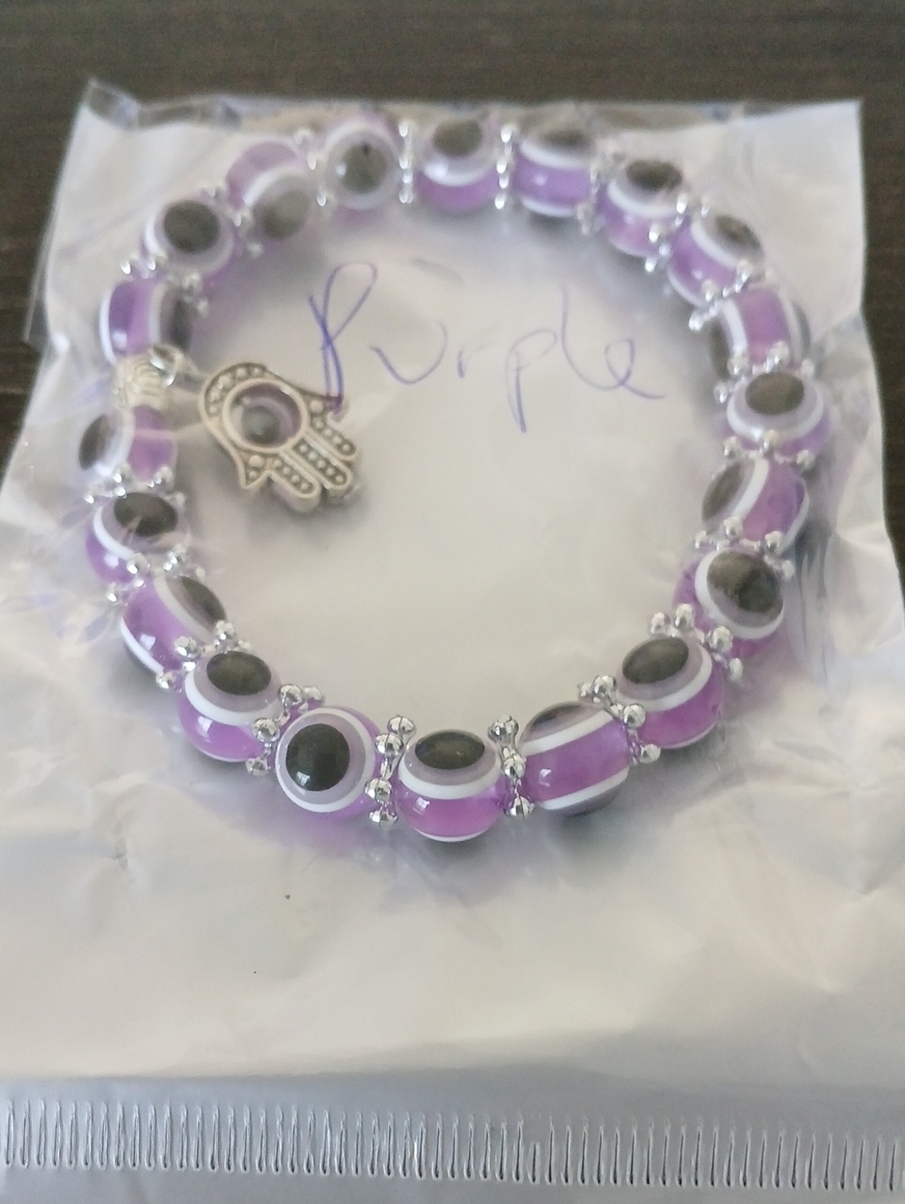 Purple Hamsa Charm Beaded Bracelet - Women Jewelry